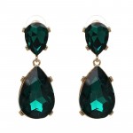 Emerald Teal Crystal Gold Teardrop Statement Earrings 